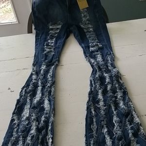 Denim Distressed Women's Bell Bottom Jeans